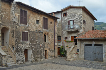Fototapeta na wymiar A street in the medieval town of Sermoneta, in the Lazio region.