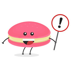 Cute flat cartoon macarons holding a sign illustration. Vector illustration of cute macarons with a smiling expression. Cute macaron holding a sign mascot design