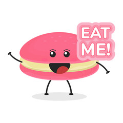 Cute flat cartoon macarons illustration. Vector illustration of cute macarons with a smiling expression. Cute macaron mascot design