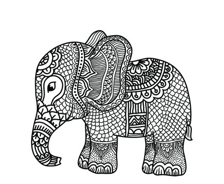 Coloring page, Ornament Elephant Vector illustration in Zentangle style. Hand drawn design elements.