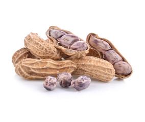 Close up of boiled peanuts isolated white background