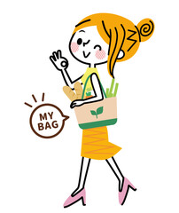 マイバッグで買い物する女性