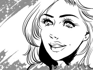 Starry background and American comics's beautiful woman 