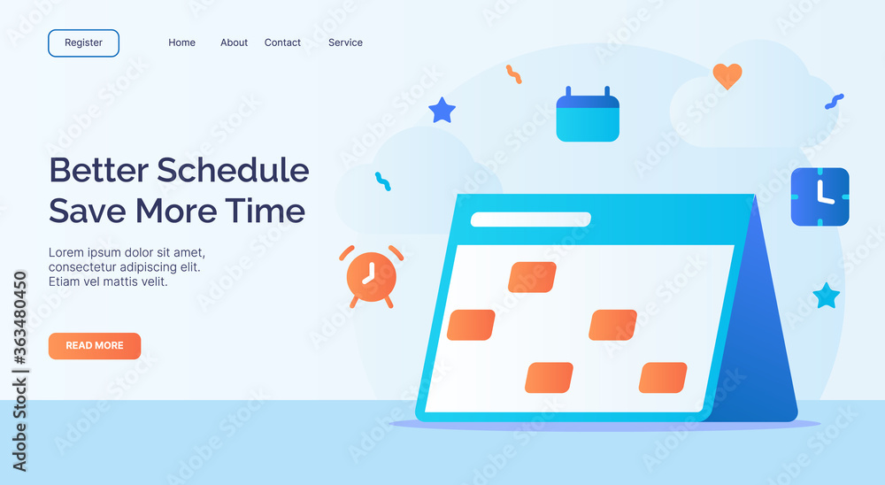 Poster better schedule save more time calendar icon campaign for web website home page landing template wit