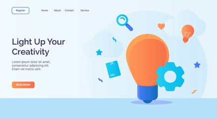 Light up your creativity bulb icon campaign for web website home page landing template with cartoon style.