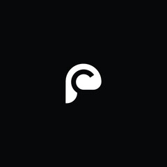 Minimal elegant monogram art logo. Outstanding professional trendy awesome artistic PC CP initial based Alphabet icon logo. Premium Business logo white color on black background