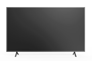 Front View of Modern Large flat-screen TV with blank screen isolated on white background