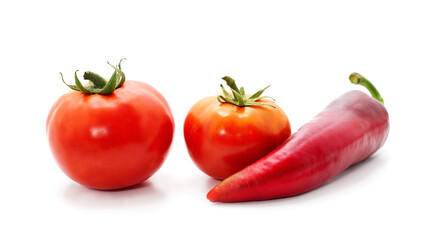 Ripe red tomatoes and pepper.