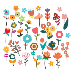 Fototapeta premium set of hand drawn vector flower with cute pastel color. simple flower collection illustration for sticker, label, tag, gift wrapping paper