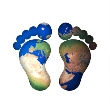 Symbol F&uuml;&szlig;e Fu&szlig; Fu&szlig;sohlen Schritte Fu&szlig;tapsen barfu&szlig; stehen Erde gehen laufen wandern welt karte blau gr&uuml;n hell globetrotter global fu&szlig;abdruck weltweit kind junge boy barefeet barefoot earth hiking 