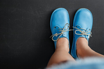 Feminine blue leather fashion farm shoes