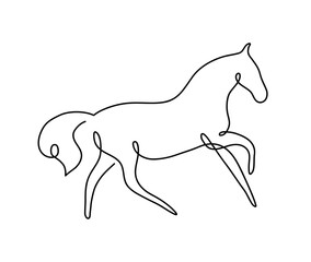 Continuous one line drawing of a horse, hand drawn continuous one line art of a horse