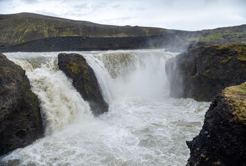 Hafragilsfoss is the very powerful waterfall on Iceland not far from its bigger brother Dettifoss. It is located in Jokulsargljufur National Park the northeasten Iceland 