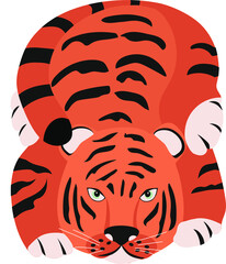 Stylized tiger. Funny cartoon character. Colorful vector illustration in flat style