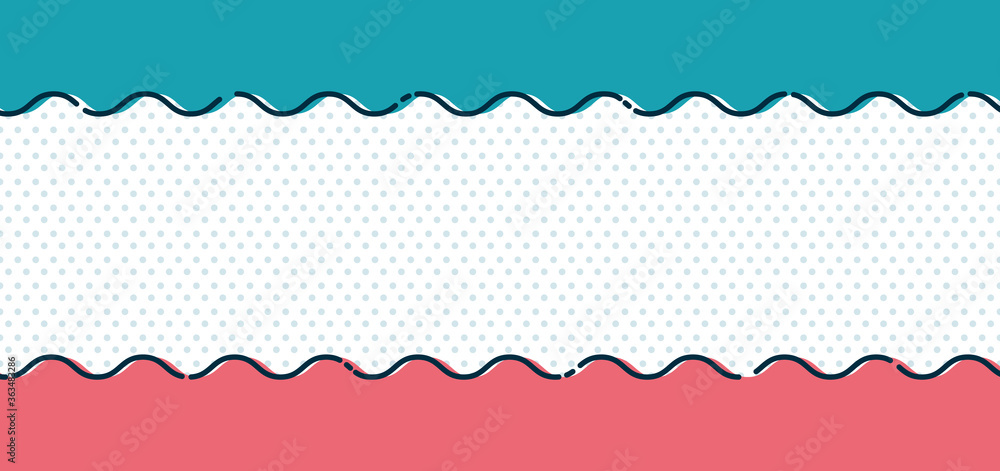 Poster abstract blue and pink wave line on polka dot background and texture minimal style.