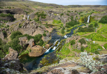 Fototapeta premium Scenic landscape of Hjalparfoss on the South of Iceland