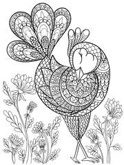 bird graphics contour illustration coloring book vector isolate on a white background animal fantasy ornament antistress for children and adults