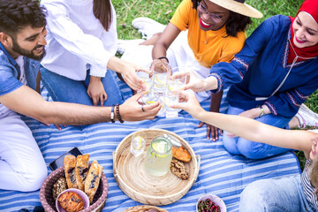 Best friends are on picnic in the park.