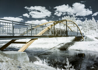 mystical  landscape with a bridge, infrared photography. our beautiful world in the spectrum of...