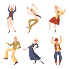 Set of characters dancing elderly people.