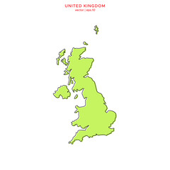 Green Map of United Kingdom - U.K with Outline Vector Design Template. Editable Stroke