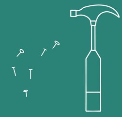 Hammer, construction tool illustration green color