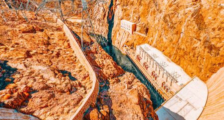 Famous and amazing Hoover Dam at Lake Mead, Nevada and Arizona Border.