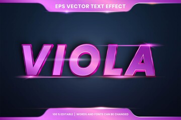Beautiful design Text effect in 3d Viola words font styles theme editable metal gradient purple color concept