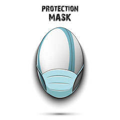 Rugby ball with a protection mask. Caution! wear protection mask. Risk disease. Cancellation of sports tournaments. Pattern design. Vector illustration