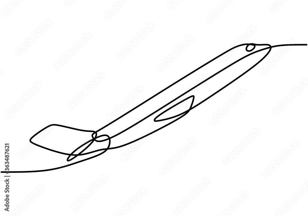 Aufkleber airplane continuous one line sketch with minimalist design isolated in one white background