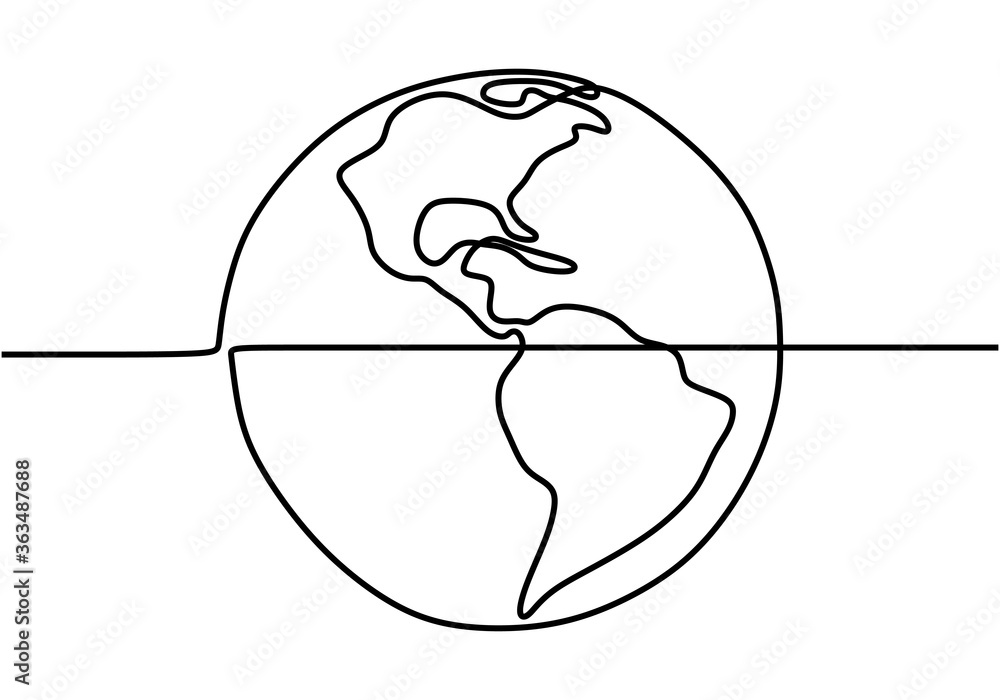 Poster one line style of earth. simple modern minimaistic style vector. with minimalist design isolated in 