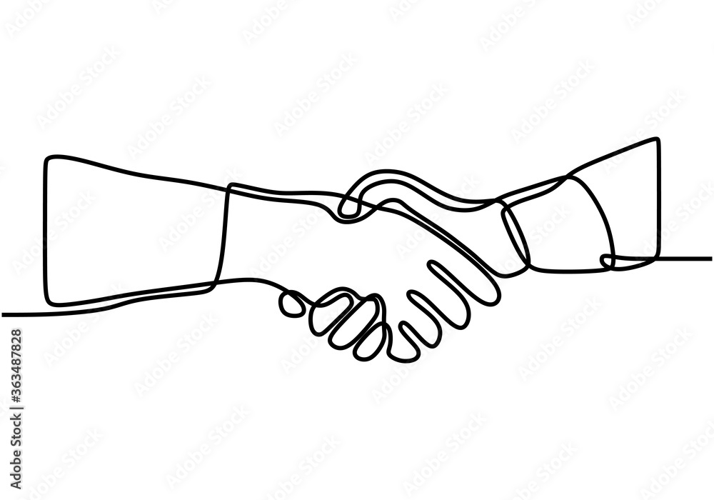 Poster handshake continuous line vector drawing. business agreement vector concept. one line draw design ve