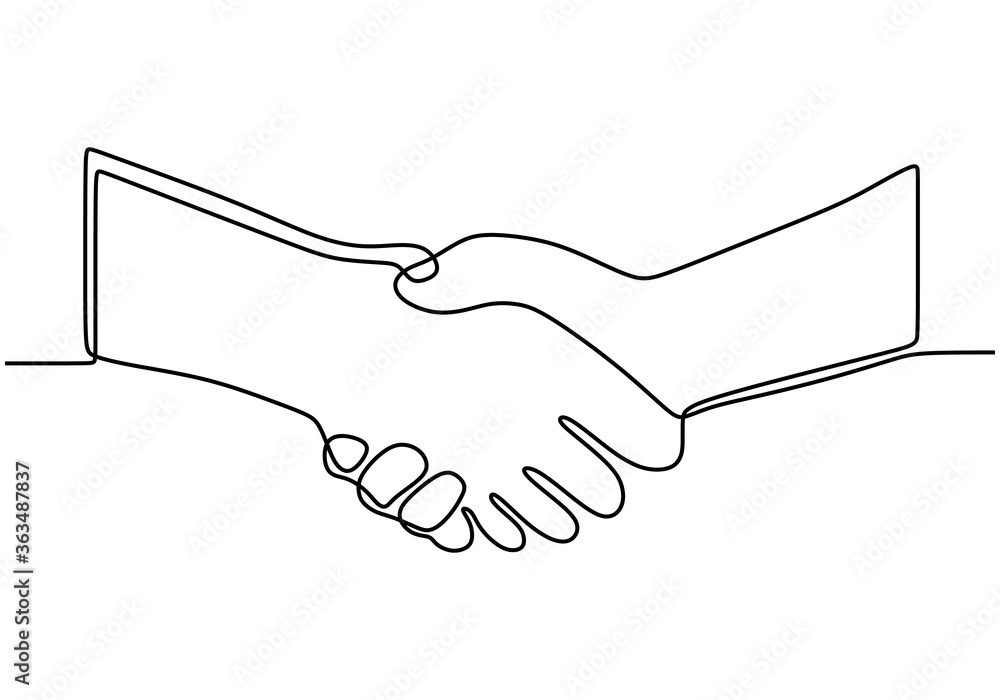 Aufkleber continuous one single line drawing of handshaking. one line draw design vector illustration.