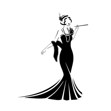 Dress in retro style silhouette. 1920 year. Vector illustration on a white background.