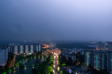 Obraz premium Bright aky due to lightning at night Moscow