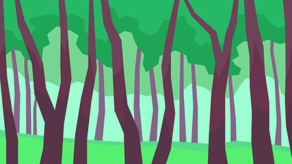 vector illustration, abstract polygon landscape, tree, foliage, forest at the day