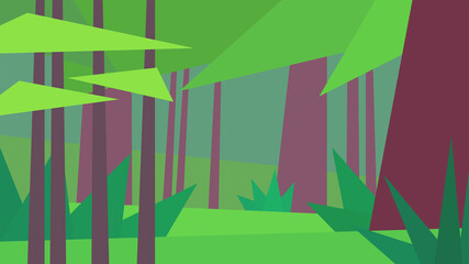 vector illustration, abstract geometric landscape, jungle, tree, fern, forest at the day