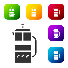 Black French press icon isolated on white background. Set icons in color square buttons. Vector Illustration.