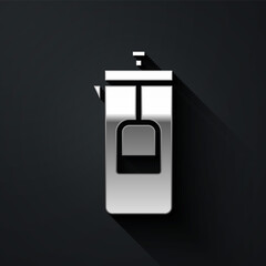 Silver French press icon isolated on black background. Long shadow style. Vector Illustration.