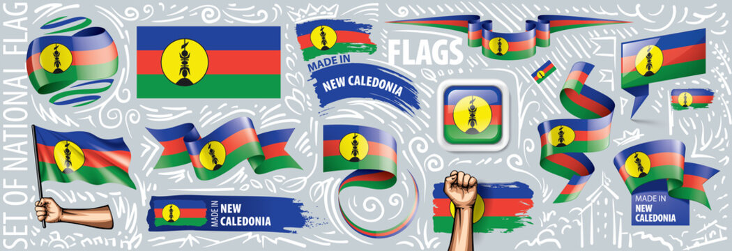 Vector set of the national flag of New Caledonia in various creative designs