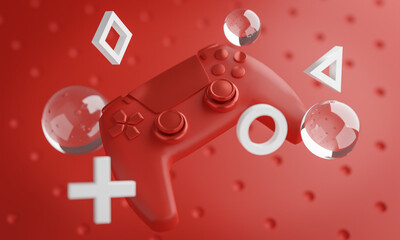 Digital Art of Red Gamepad Background 3D Rendering