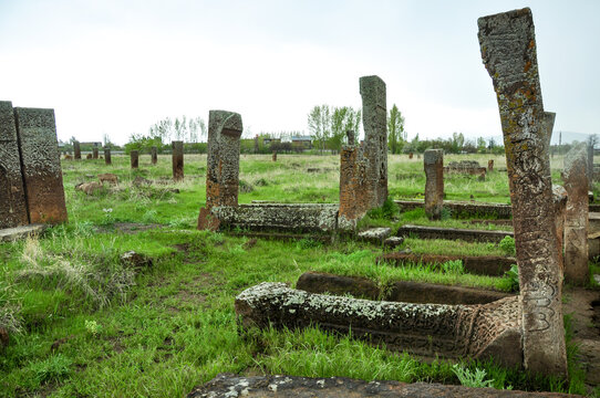 Bitlis, Turkey - 21 May 2011: Ahlat Seljukian Cemetery. Seljuk Period Tombstones.