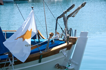 Cypriot national flag on sea boat