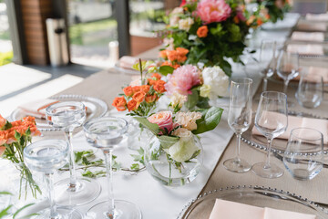 Beautiful Flower Bouquet On Wedding Table