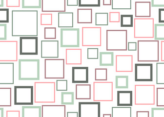 Squares scatter. Seamless pattern design for cover page, fabric, wrapping paper, background, wallpaper. Shades of green, red. Vector.