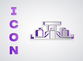 Paper cut Formula 1 racing car icon isolated on grey background. Paper art style. Vector Illustration.