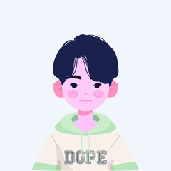 Cute White Boy Or Asian Boy Vector Illustration. Cool Boy Vector Illustration. Handsome Stylish Boy Vector Illustration.