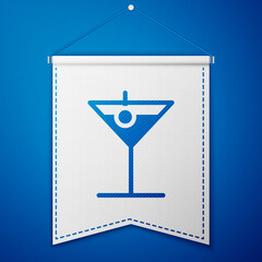Blue Martini glass icon isolated on blue background. Cocktail icon. Wine glass icon. White pennant template. Vector Illustration.