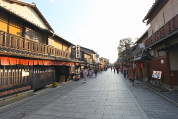 The Gionmachi Minamigawa district in Gion, Kyoto, Japan.