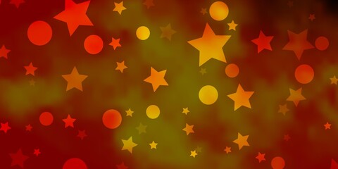 Dark Orange vector layout with circles, stars. Abstract design in gradient style with bubbles, stars. Template for business cards, websites.